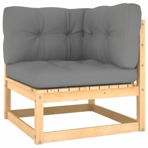 vidaXL Patio Corner Sofa with Gray Cushions Solid Wood Pine, 27.6"x27.6