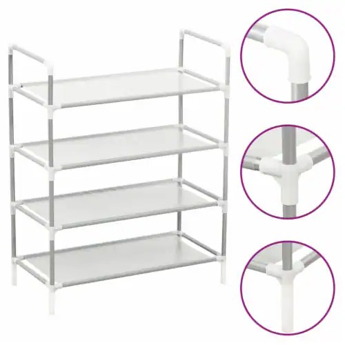 vidaXL Shoe Rack with 4 Shelves Metal and Nonwoven Fabric Silver, 23.6