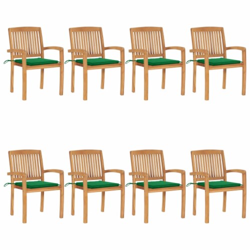 vidaXL Stacking Patio Chairs with Cushions 8 pcs Solid Teak Wood, 1 set