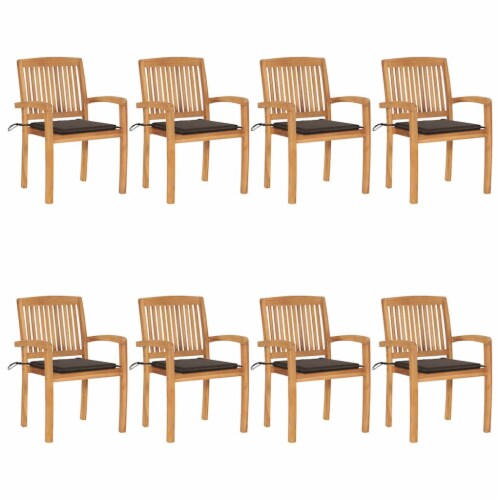 vidaXL Stacking Patio Chairs with Cushions 8 pcs Solid Teak Wood, N/A