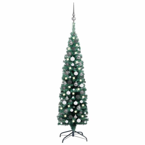 vidaXL Slim Artificial Prelit Christmas Tree with Ball Set Green 59.1