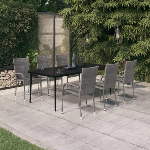 vidaXL 7 Piece Patio Dining Set Gray and Black, 78.8" table length/7