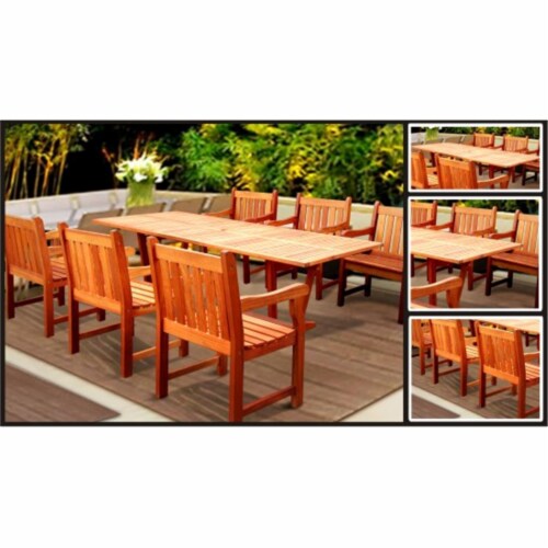 VIFAH Malibu Outdoor 7piece Wood Patio Dining Set with Extension Table, 1 Kroger