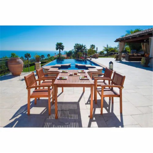VIFAH Malibu Outdoor 5piece Wood Patio Dining Set with Stacking Chairs