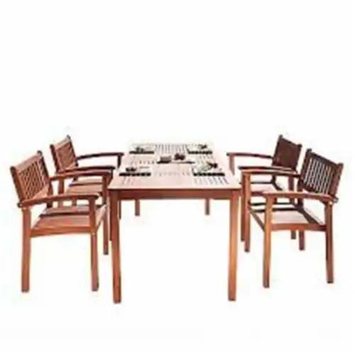 VIFAH Malibu Outdoor 5piece Wood Patio Dining Set with Stacking Chairs