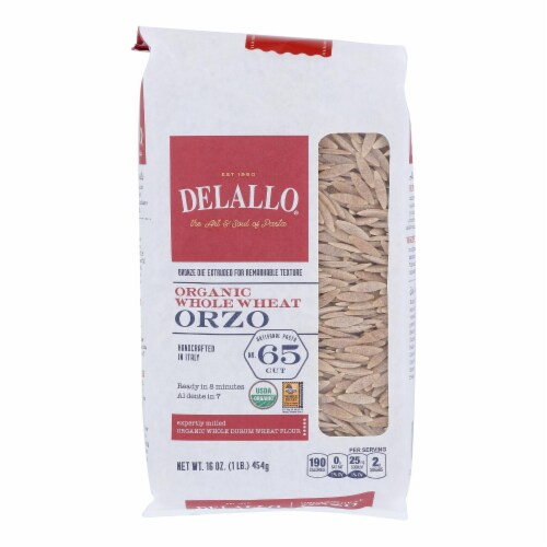 Delallo Organic Whole Wheat Orzo Pasta Case of 16 16 oz., 16 OZ