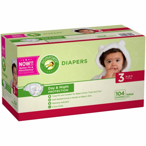 Comforts™ Day or Night Diapers Size 3 (1628 lbs), 104 count Fry’s