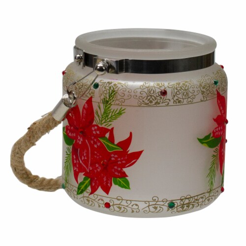 Northlight 4 HandPainted Red Poinsettias and Gold Flameless Glass