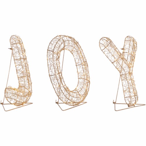 Northlight 16 LED Twinkle Lighted Gold Metal Wire Joy Sign Outdoor