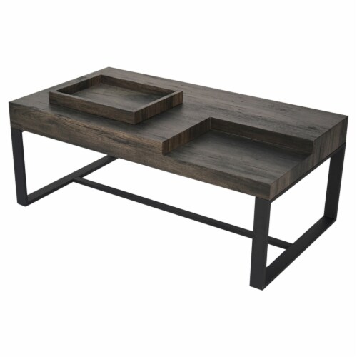 Rectangular Wooden Coffee Table with Hidden Storage and Metal Sled Base, Gray and Black, 1 Kroger