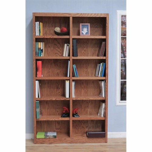 Bowery Hill 84 Tall 12Shelf Double Wide Wood Bookcase in Dry Oak, 1
