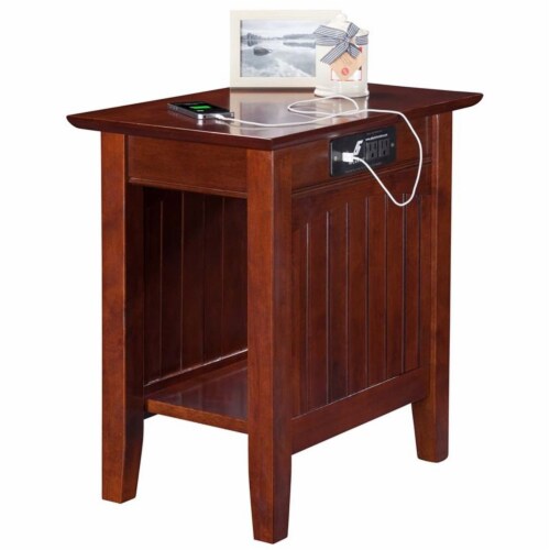 Home Square 2 Piece Nantucket Charger Chair Side Table Set in Walnut, 1