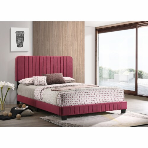 Lodi Cherry Velvet Upholstered Channel Tufted Queen Panel Bed, 1 Kroger