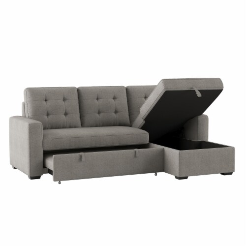 2Piece Reversible Sectional Sofa in Gray w/ Pullout Bed & Hidden