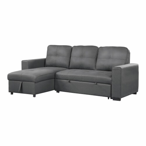 93 W 2Piece Reversible Sectional Sofa in Gray w/Pullout Bed & Hidden