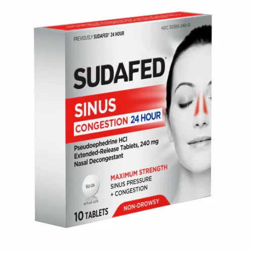 Sudafed 24Hour NonDrowsy Sinus Pressure + Congestion Maximum Strength