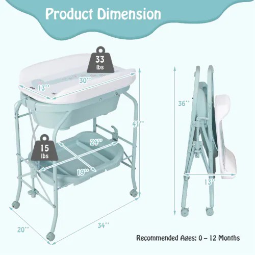 Slickblue Folding Baby Changing Table with Bathtub and 4 Universal
