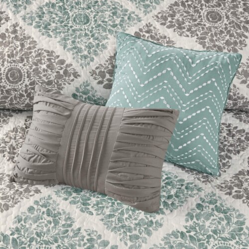 Madison Park Claire 6 Piece Quilted Coverlet Set Aqua Full/Queen