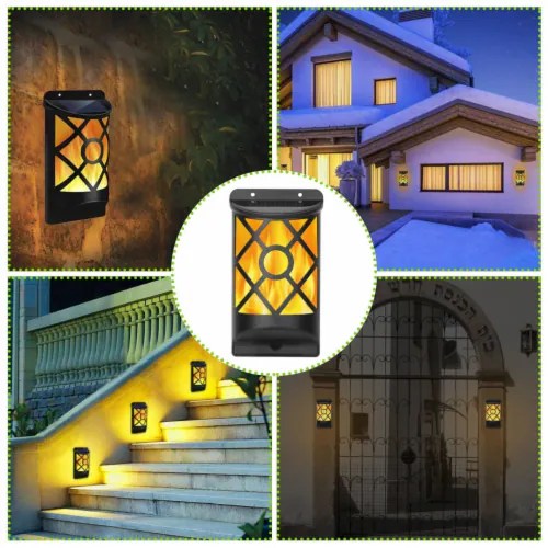 Flame Solar Lights Outdoor 96 LEDs Waterproof Flickering Flame Wall