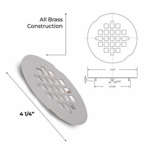 Shower Drain Cover, Brass Construction, 41/4 inches outside diameter
