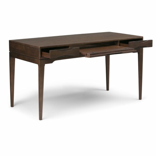 Simpli Home Harper Mid Century Modern Wood Office Desk Walnut Brown