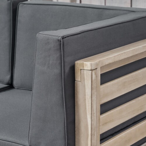 Ava Outdoor 9 Seater Acacia Wood Sectional Sofa Set, Weathered Gray