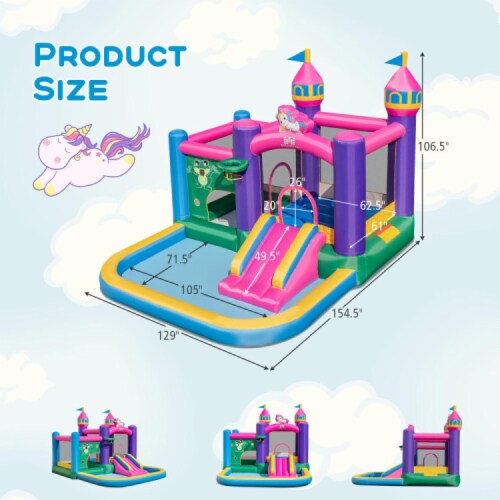 Hivvago 6in1 Kids Blow up Castle with Slide and Jumping Area and Ball