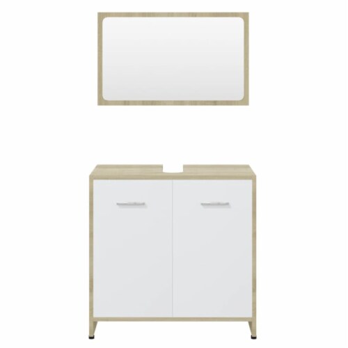 vidaXL Bathroom Furniture Set White and Sonoma Oak Engineered Wood, 1