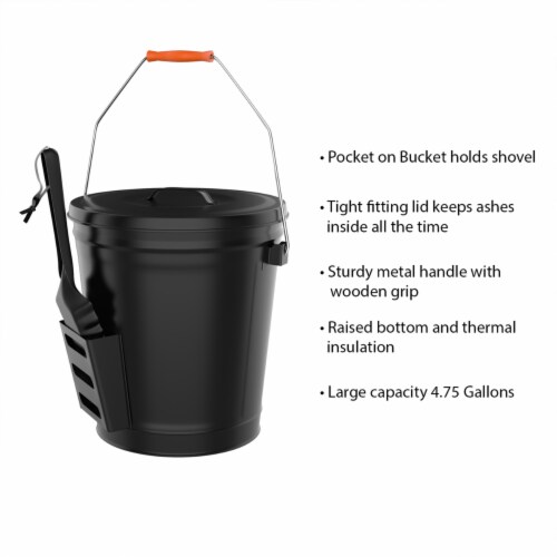 4.75 Gallon Black Ash Bucket with Lid and ShovelEssential Tools for