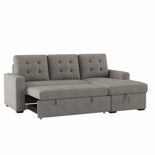 2Piece Reversible Sectional Sofa in Gray w/ Pullout Bed & Hidden
