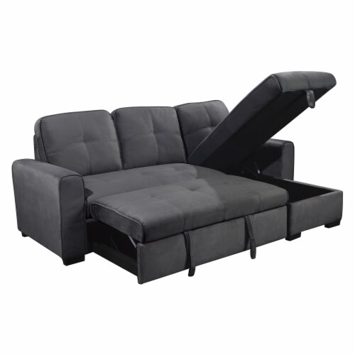 92.5 W Upholstery 2Piece Sectional Sofa in Gray w/Pullout Bed