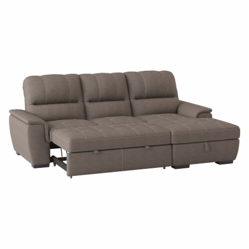 Upholstery 2Piece Sectional Sofa in Taupe w/ Pullout Bed & Hidden