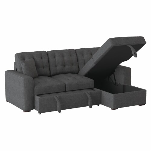 87 in. W 2Piece Sectional Sofa in Dark Gray w/ Pullout Bed & Hidden