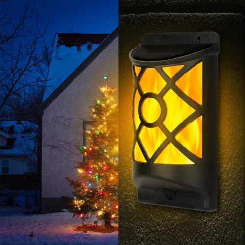 Flame Solar Lights Outdoor 96 LEDs Waterproof Flickering Flame Wall