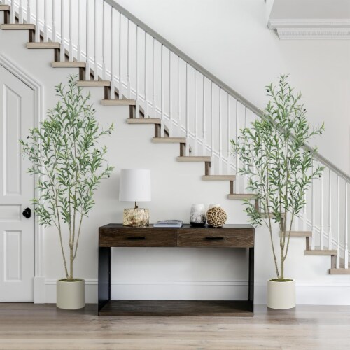 7 ft. Green Artificial Tree Olive Tree in White Faux Decorative Plant