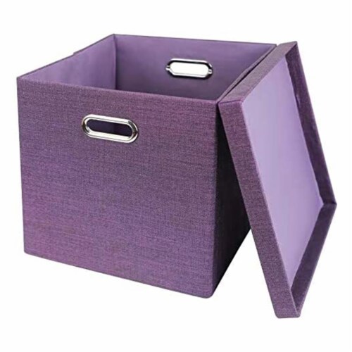 Posprica 13 x 13 Inch Square Collapsible Storage Cube w/ Lid, Purple (4