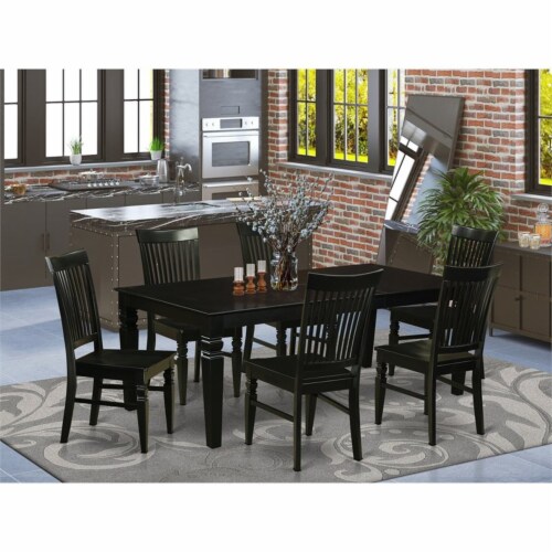 East West Furniture Logan 7piece Wood Kitchen Table Set in Black, 1