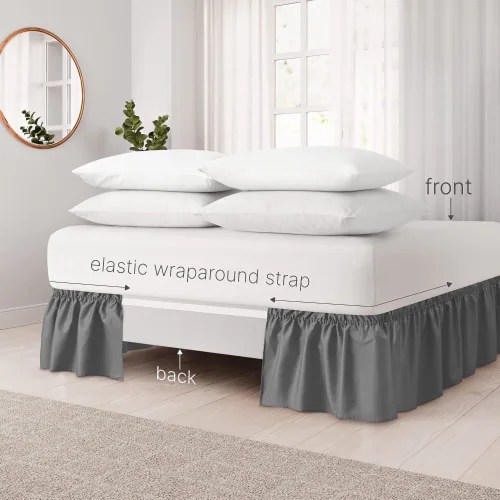 CGK Linens Ruffled Elastic Wrap Around Bedskirt 15 Inch Drop Queen