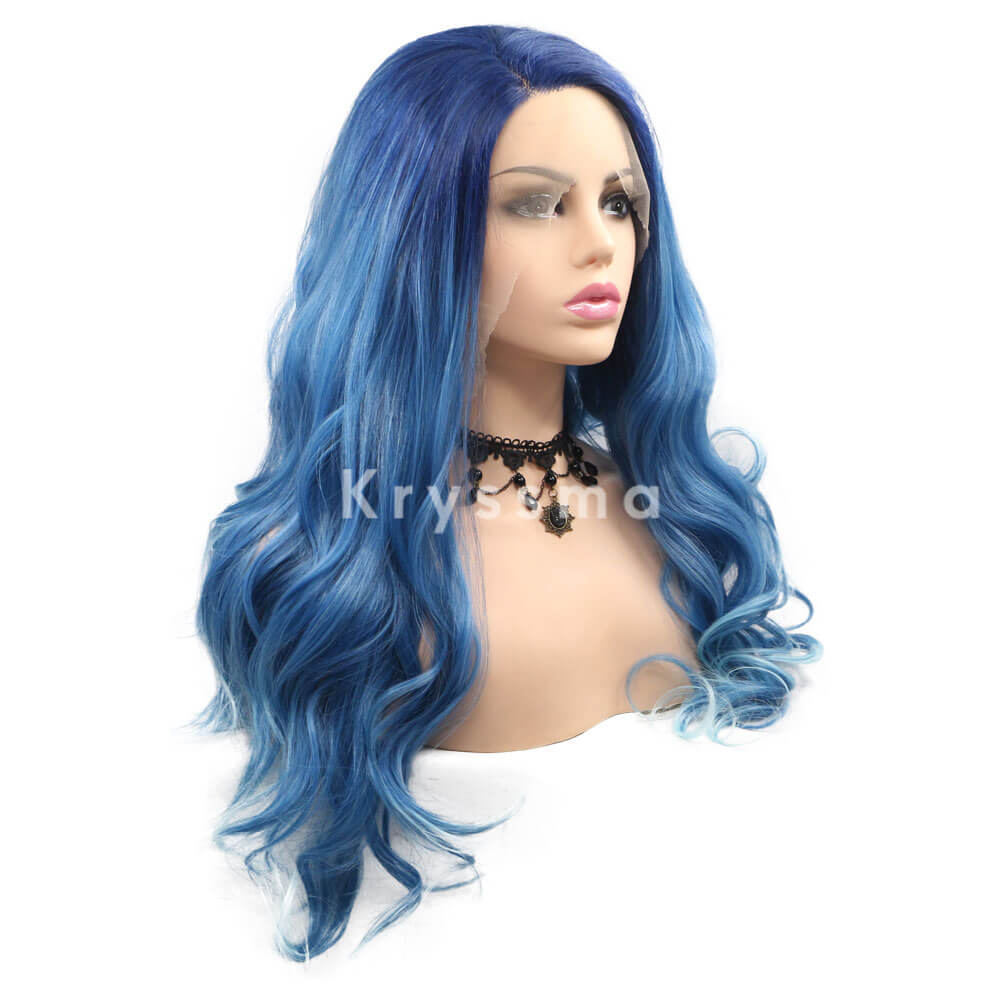 Ombre Blue Long Wavy Synthetic Lace Front Wigs Endora Official Site‎