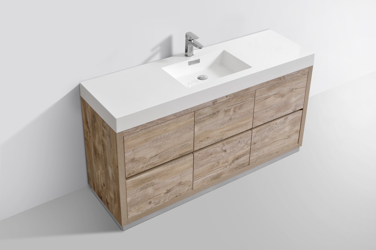 Bliss 60" Single Sink Floor Mount Nature Wood Modern Bathroom Vanity