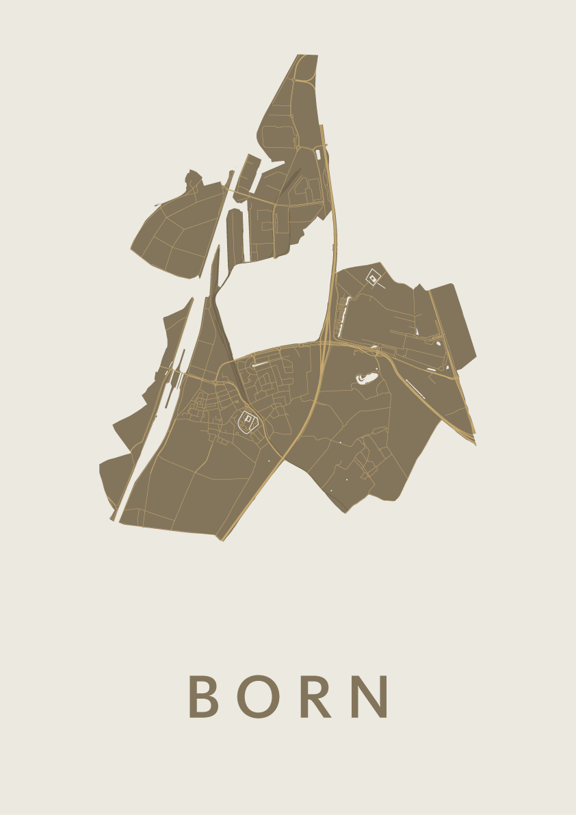 Born Nederland Kaart Born Stadskaart Gold Plattegrond Poster Kunst in Kaart