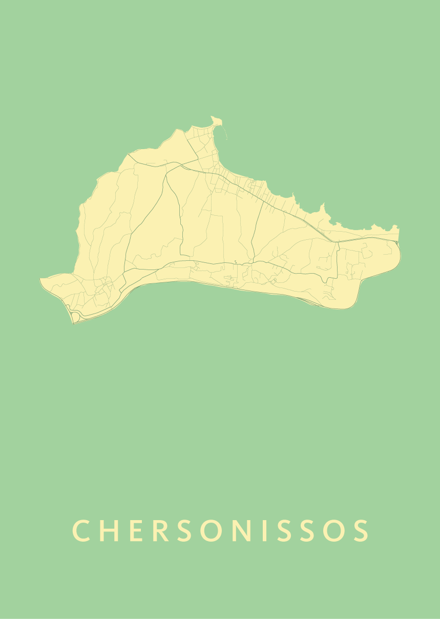 Chersonissos Griekenland Kaart Van Chersonissos Spring City Map Stadskaart poster Kunst in Kaart