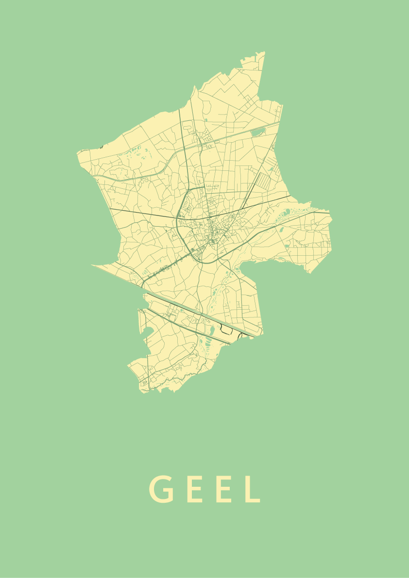 Geel Kaart Belgie Geel Spring Stadskaart poster Kunst in Kaart
