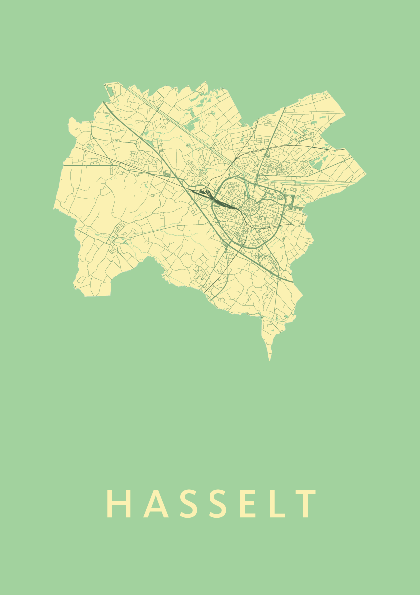 Hasselt Kaart Belgie Met Hasselt (B) Stadskaart Spring Plattegrond Poster Kunst in Kaart