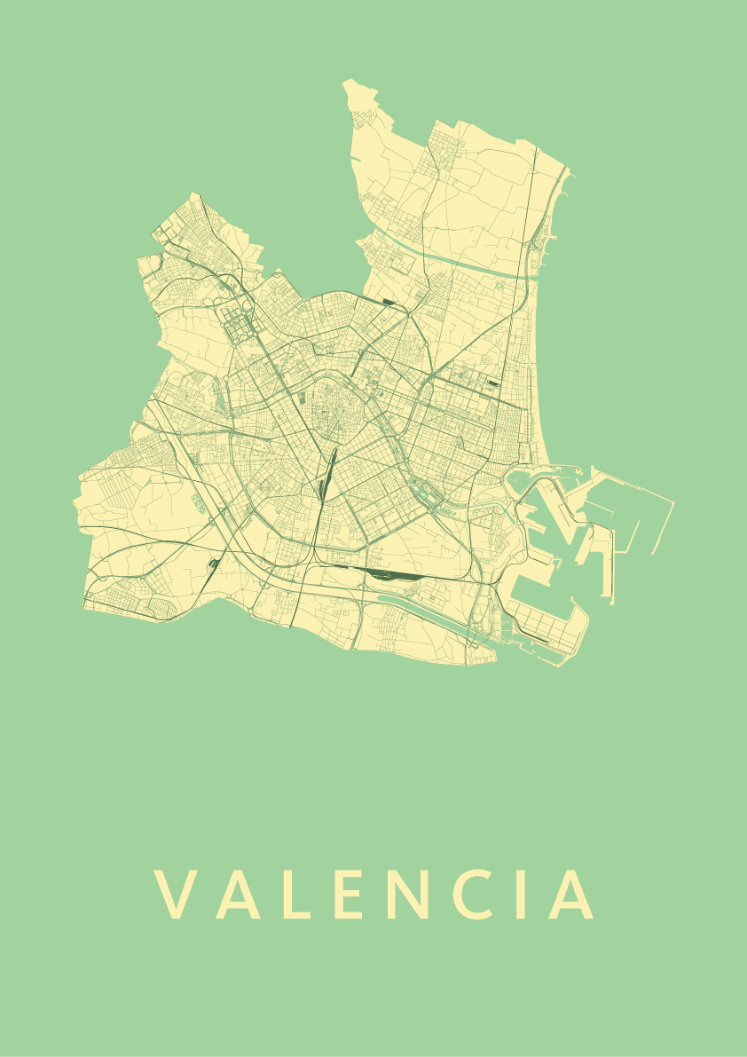 Valencia Spring Stadskaart poster Kunst in Kaart