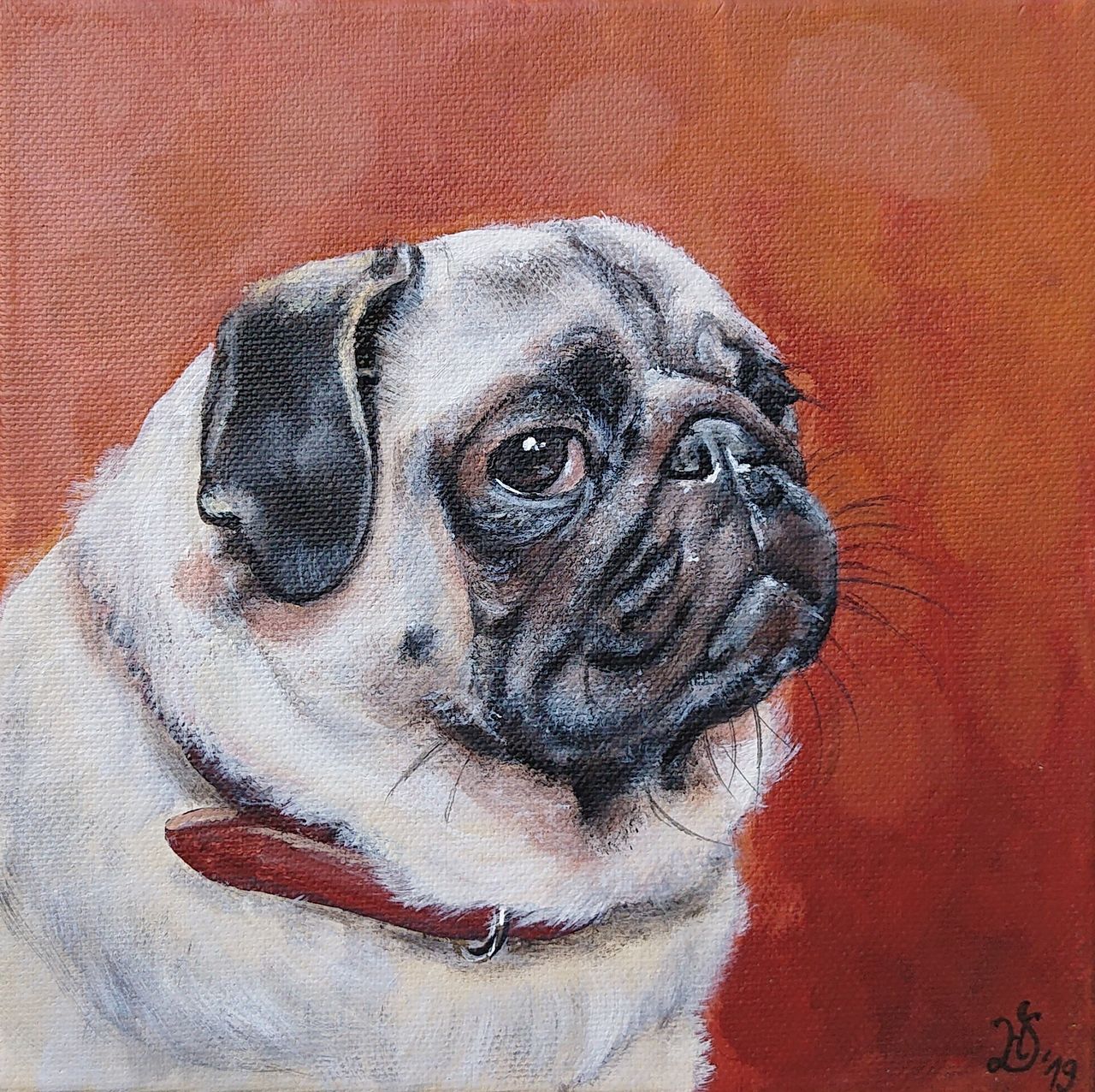 Bild Hund, Portrait, Mops, Malerei von Heike Deininger bei