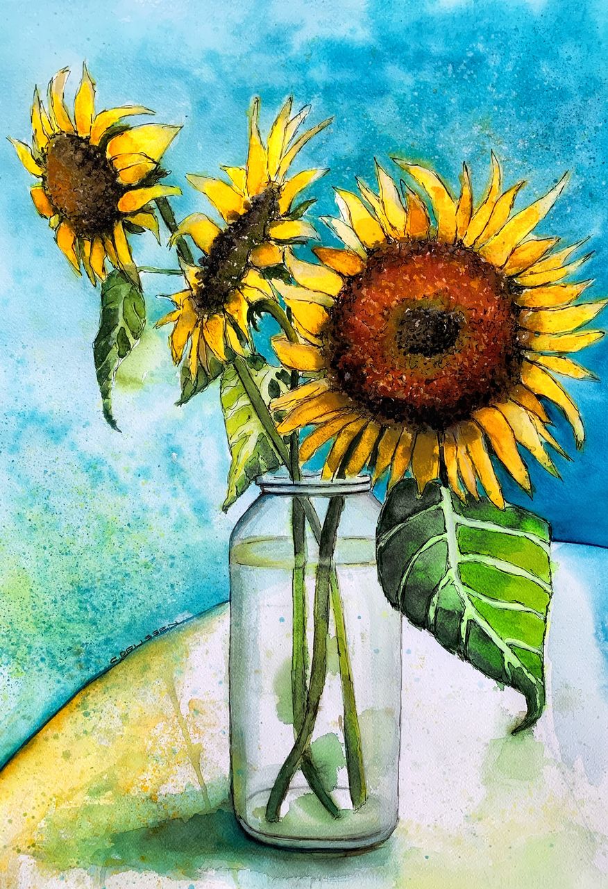 Sonnenblumen Sonnenblumen, Stillleben, Aquarellmalerei, Aquarell von