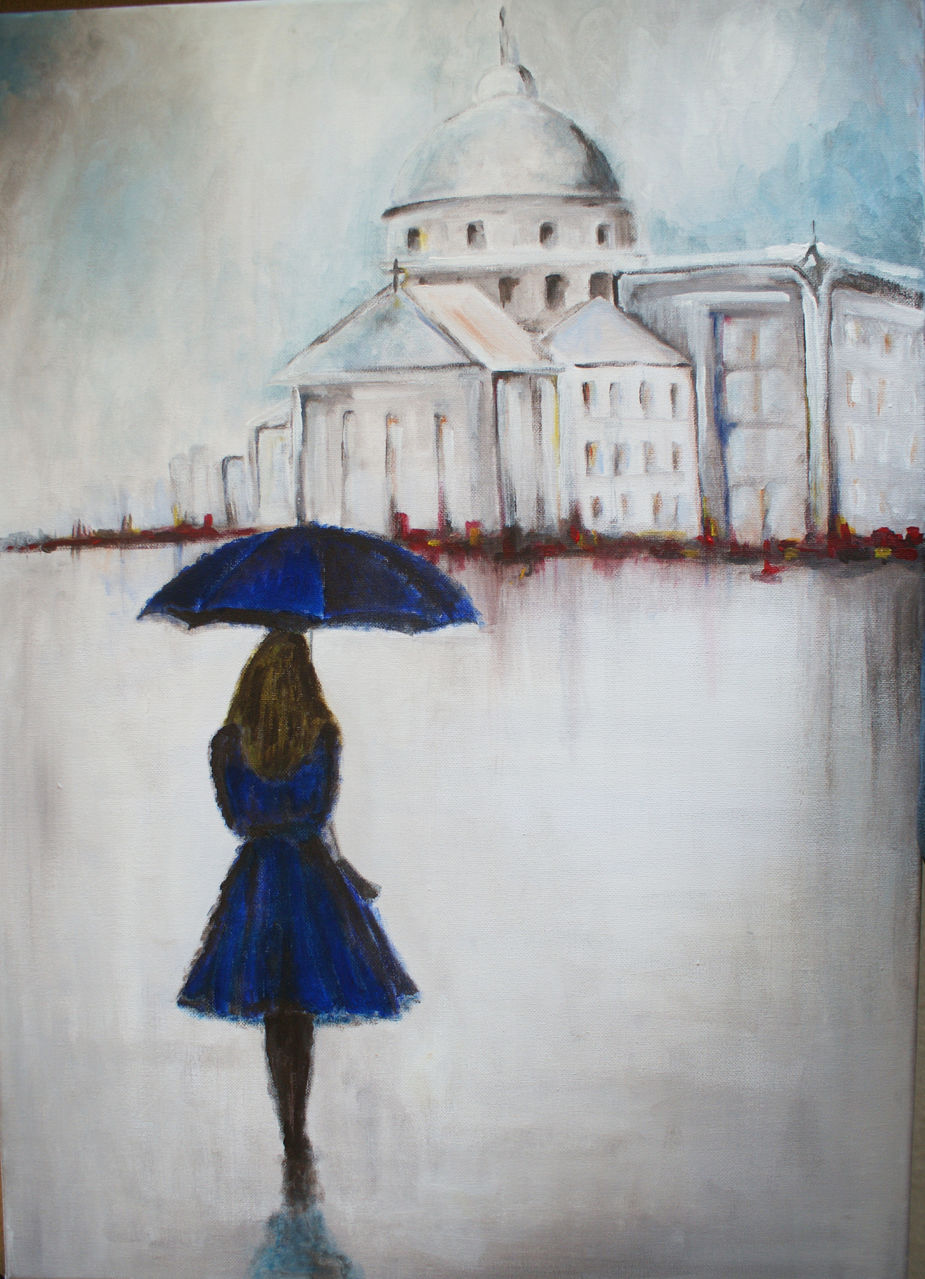 ot Abstrakt, Regenschirm, Acrylmalerei, Regentag von Jomas bei