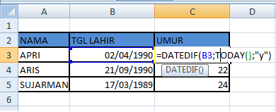 Lalu enter maka akan otomatis terhitung umur berdasarkan tanggal lahirnya . Dua Formula Rumus Menghitung Umur Di Excel Kusnendar