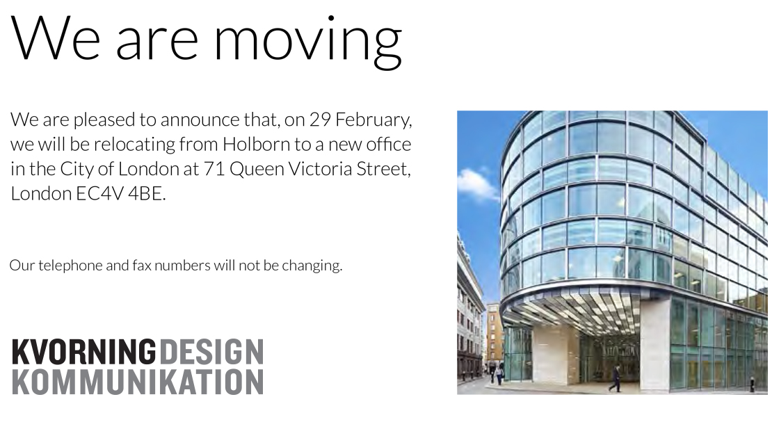 New London address Kvorning Design & Kommunikation